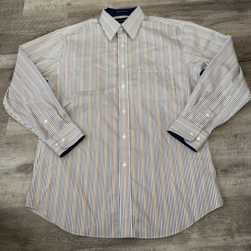 Paul Fredrick Slim Fit Non-Iron Two Ply Cotton Shirt Mens 16x32 Striped